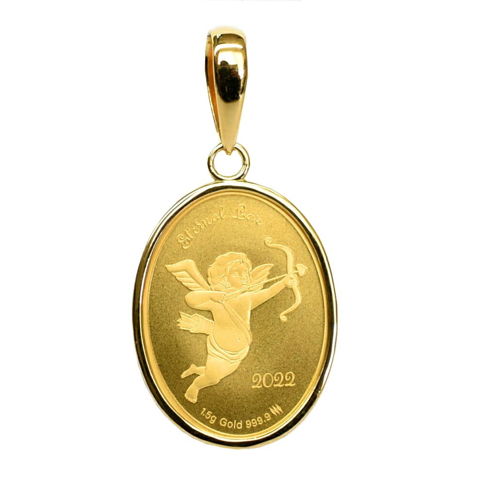 K24 純金 キューピッド コイン 1.5g K18枠 ペンダントトップ