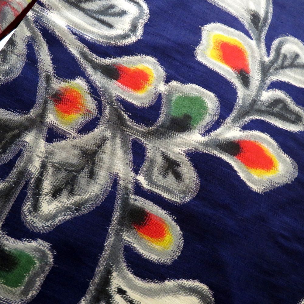 羽織 銘仙 アンティーク 昔羽織 長羽織 正絹 紺 墨色 マルチカラー