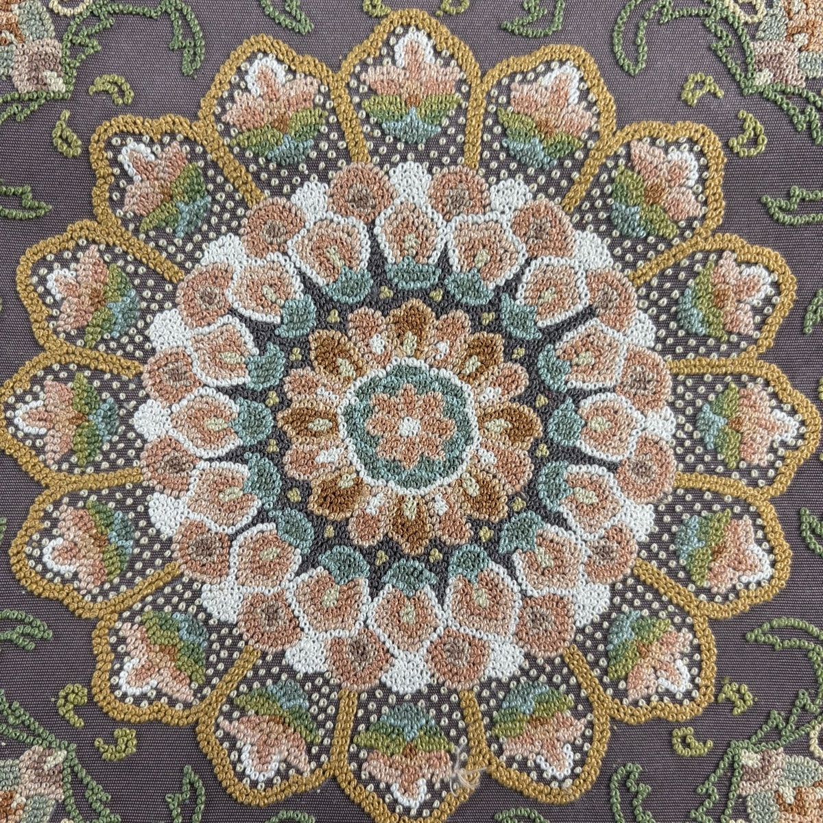 袋帯 秀品 華文 刺繍 紫 お太鼓柄 正絹