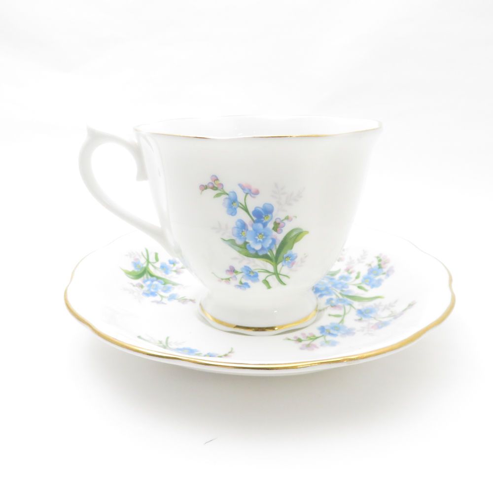 美品 ROYAL ALBERT ロイヤルアルバート 忘れな草 勿忘 フォーゲットミーノット ティーカップ＆ソーサー 16cmプレート 2点 トリオ 中皿 ケーキ デザート 紅茶 花 英国 SU8521K 