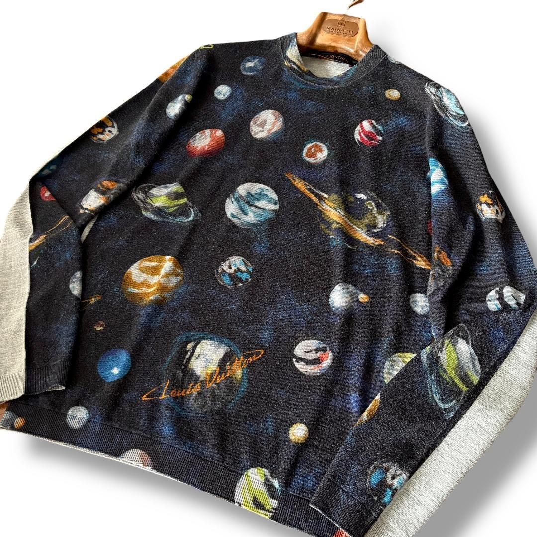 極美品 スペース 宇宙柄 L『ルイヴィトン』シルク ウール ニット