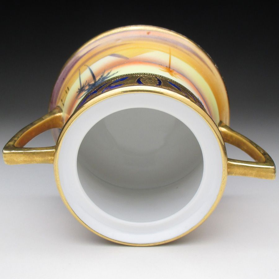 オールドノリタケ コバルト金盛り砂漠風景絵 シュガーポット 蓋物