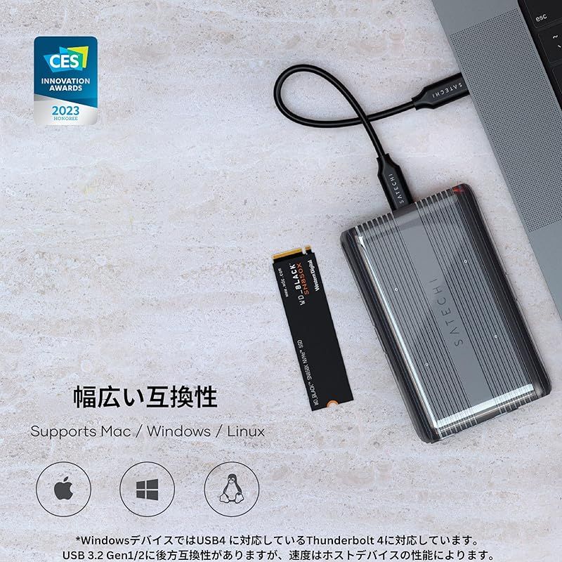 Satechi USB4 M.2 NVMe SSD 外付け Pro エンクロージャー (40Gbps 高速転送, 16TBまで対応) アルミニウム 工具不要 ポリカーボネイト ケース USAP SSD Trim (サイズ2280/2260/2242/2230m - メルカリ Satechi USB4 M.2 NVMe SSD 外付け Pro エンクロージャー (40Gbps 高速転送, 16TBまで対応) アルミニウム 工具不要 ポリカーボネイト ケース USAP SSD Trim (サイズ2280/2260/2242/2230m - メルカリ