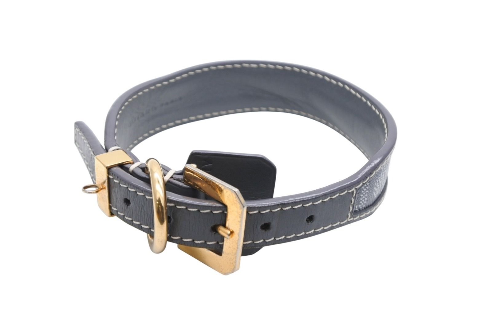 GOYARD ゴヤール フランクリン ペット用首輪 ARR020133 ゴヤールディンキャンバス クラムシーカウハイド パラジウム グレー サイズ32 4b007213