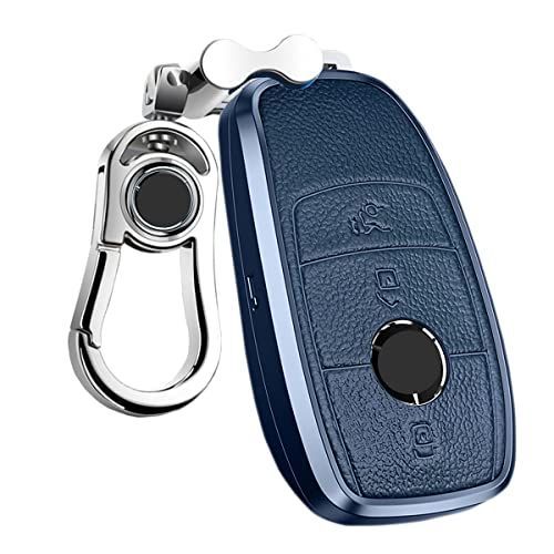 ブルー PELKER Mercedes Benz ベンツ キーケース 金属+レザー キーカバー キーホルダー A クラス B クラス C クラス E クラス S クラス CLS Coupe 新型 CLA GLC GLE G クラス エレクトリックキー スマート