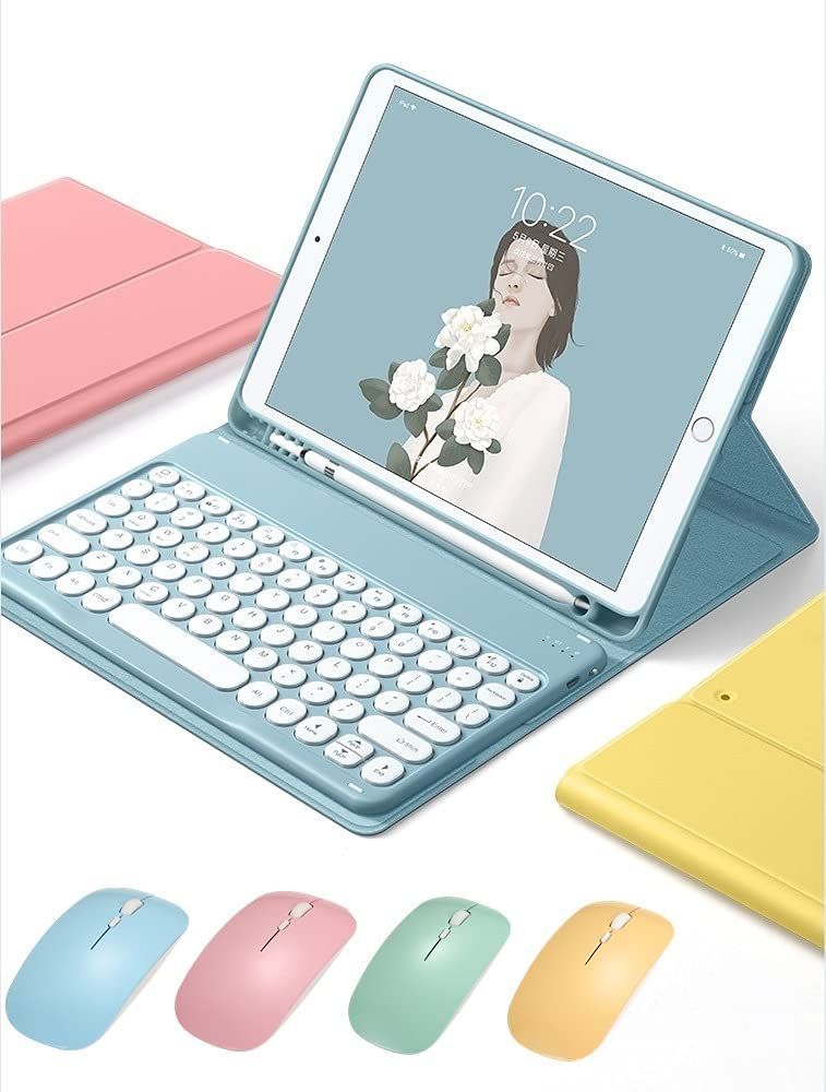 Size:iPad6/iPad5/Air2/Pro9.7_Color:霧ブルー ワイヤレスマウス付き iPad6 iPad5 iPad Air2 Pro 9.7 キーボードケース カラフル 丸型キー レディース 可愛い iPad 第6世代 第5世代 アイパッド タブレット Size:iPad6&frasl;iPad5&frasl;Air2&frasl;Pro9.7_Color:黒+白 ワイヤレスマウス付き com: Size:iPad6&frasl;iPad5&frasl;Air2&frasl;Pro9.7_Color:霧ブルー Guide