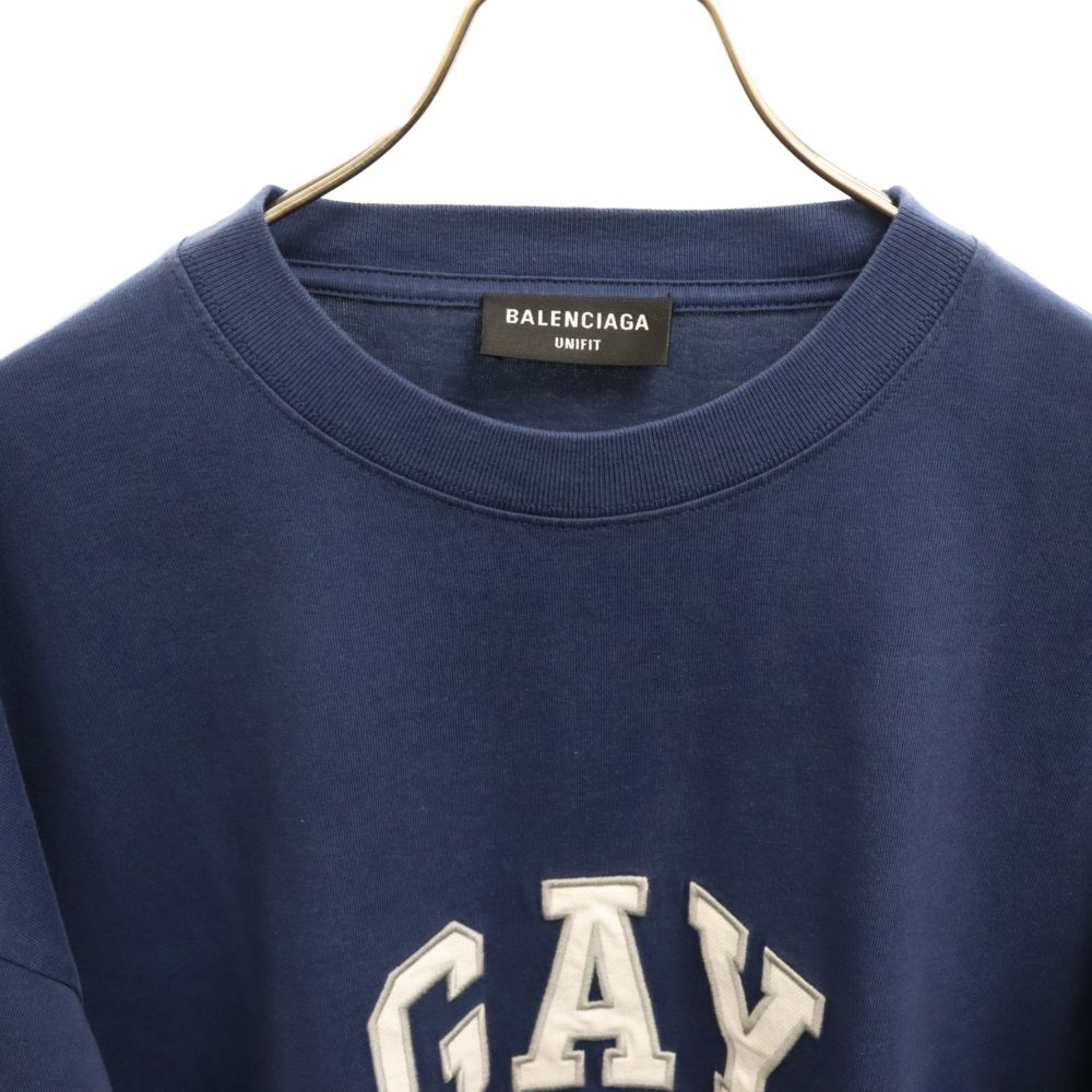 BALENCIAGA (バレンシアガ) GAY PRIDE 2021 フロントロゴ刺繍半袖Tシャツ ネイビー 651795 TLV93