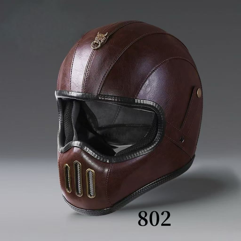 グラスファイバー コンパクトヘルメット オートバイ レトロ スーパーファイバーレザー フルフェイス型 クルーザー用 モーターサイクルヘルメット 男女兼用 軽量 レトロ