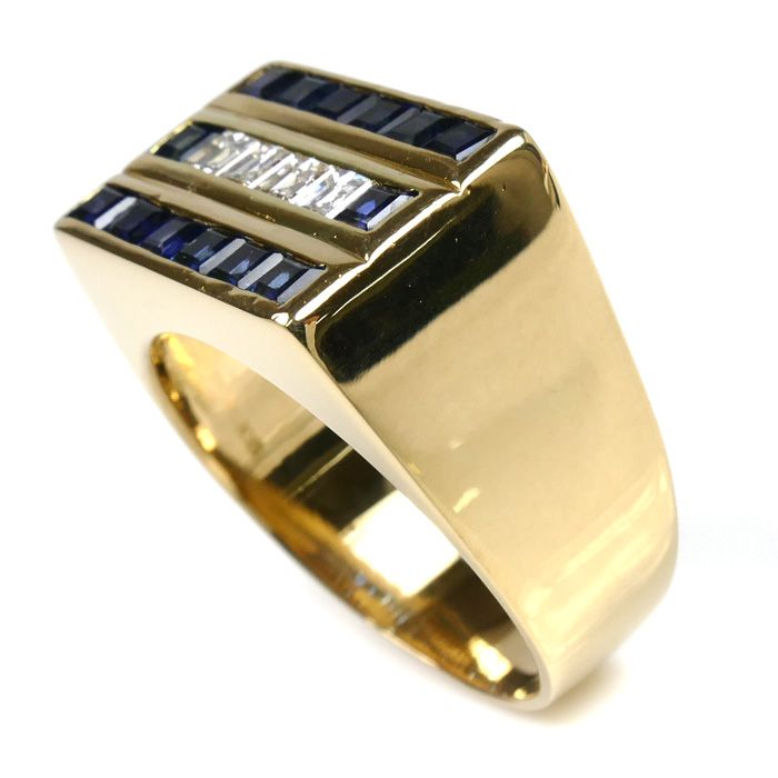 K18YG イエローゴールド サファイア ダイヤ リング 指輪 サファイア0.90ct ダイヤモンド0.40ct 22号 11.9g メンズ