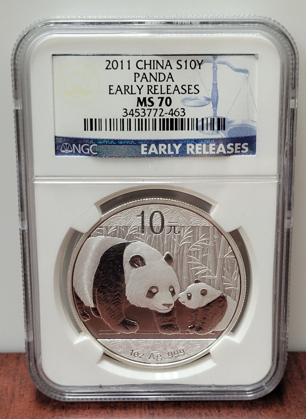2011 Silver Panda 1oz 10 Yuan Early Releases NGC MS70