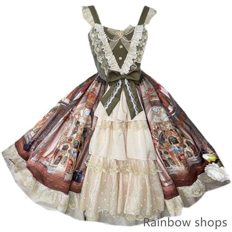 ロリータ Lolita宮殿油絵風ワンピース スリップスカート 優雅 ml330cp9