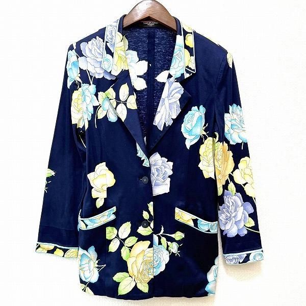 axc レオナール LEONARD ジャケット L 紺系 マルチ 花柄 薄手