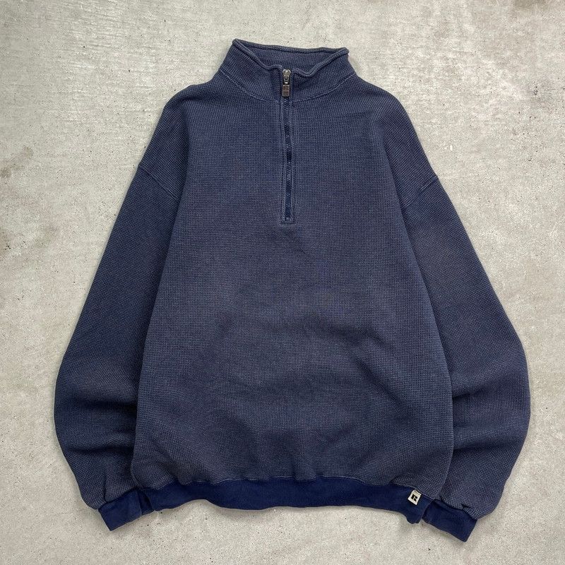 90s USA製 RUSSELLラッセル 無地 前V スウェット 黒 L☆ブランク