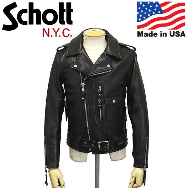 Schott (ショット) 7645 528US COW NEW NAKED D-POCKET RIDERS JKT カウレザー ニューネイキッド  Dポケット ライダースジャケット 09BLACK 42 - メルカリ