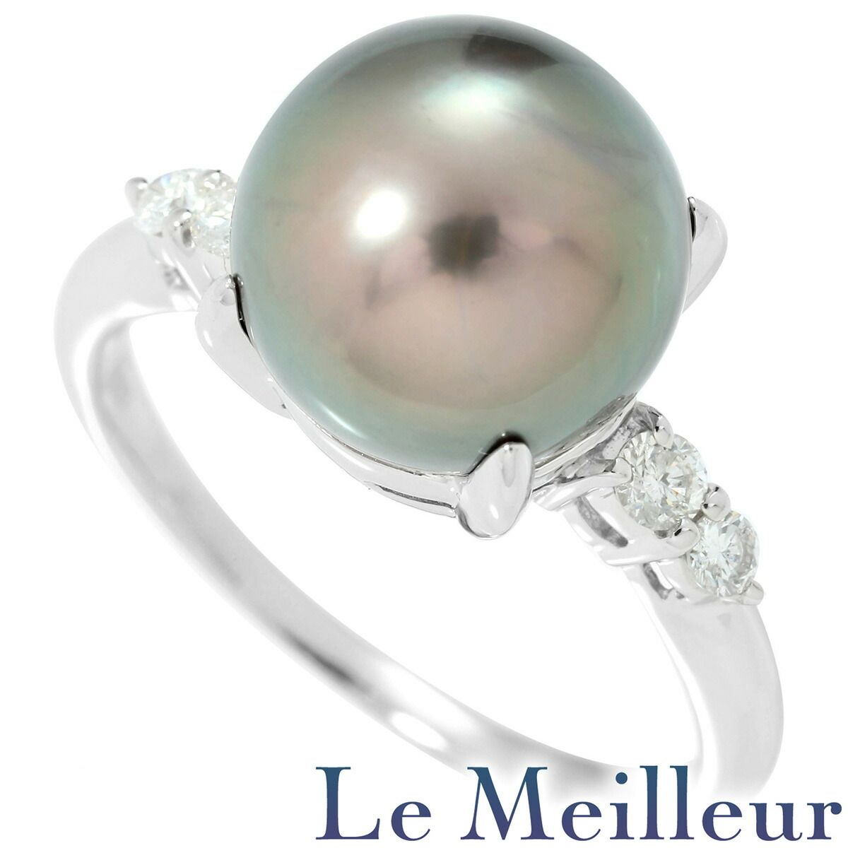 黒蝶パールリング 指輪 黒蝶真珠 10.4mm ダイヤモンド Pt900 13号 中古  