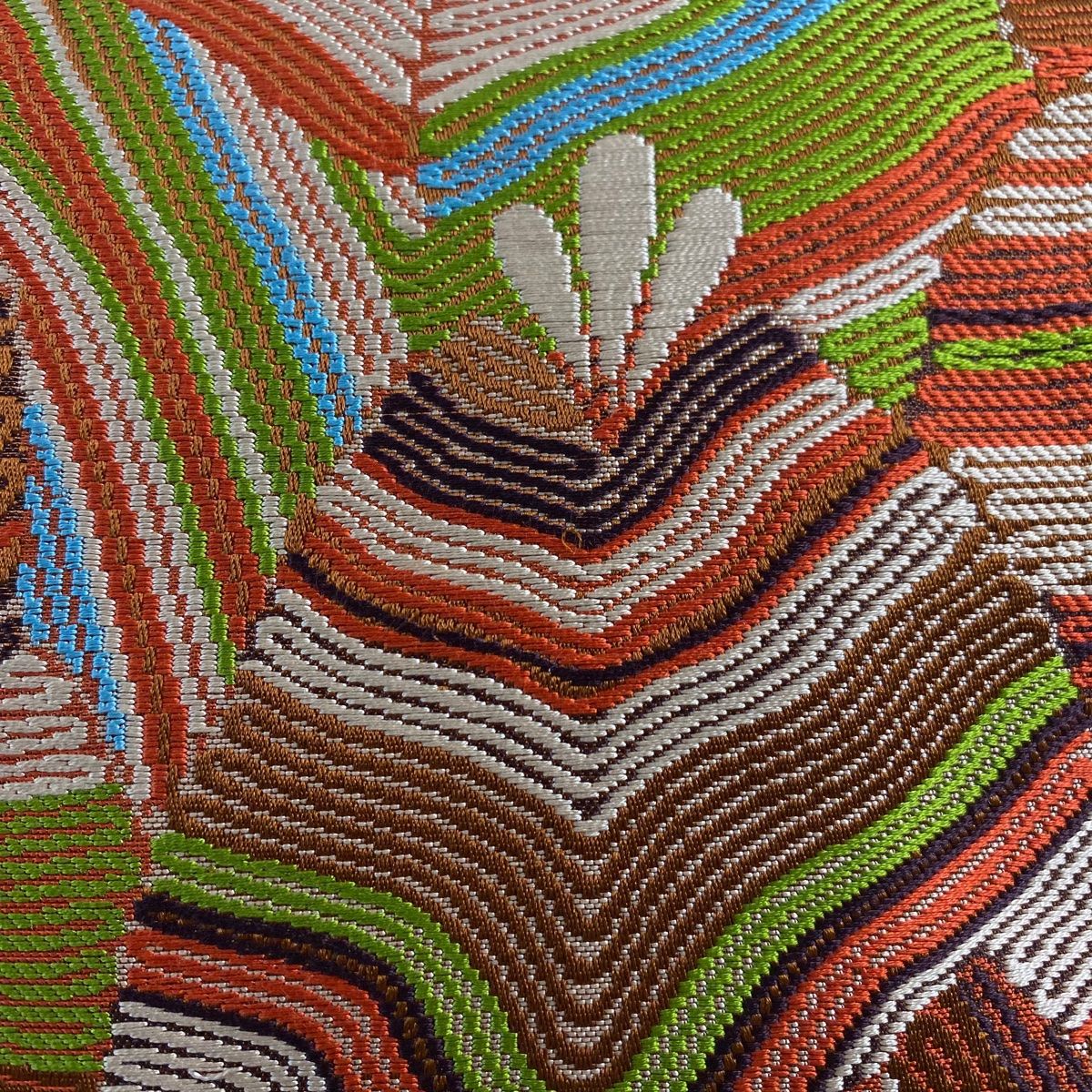 名古屋帯 美品 優品 八寸名古屋帯 松葉仕立て 若松 刺繍 茶色