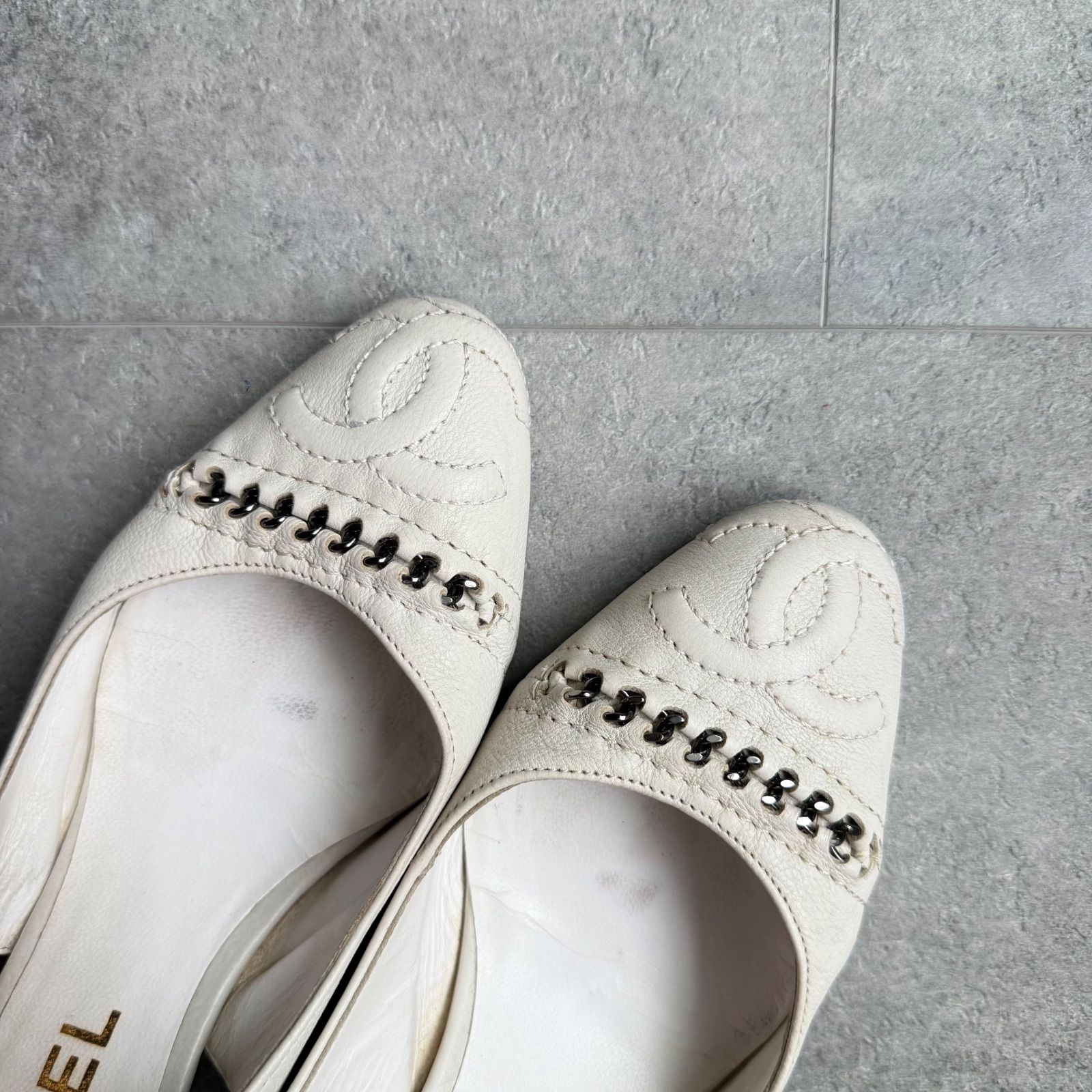 CHANEL シャネル スリングバックパンプス ココマーク チェーン