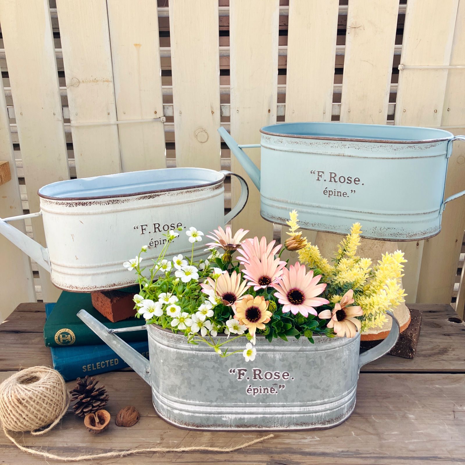 ジョウロ型 ブリキ鉢 横長プランター 底穴あり 鉢カバー 多肉植物寄せ