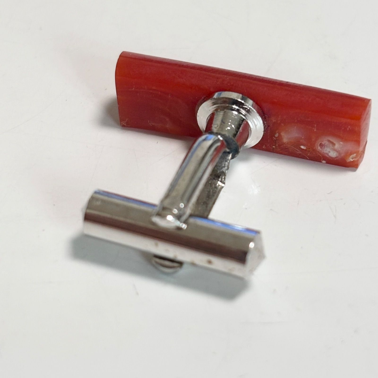 送料無料】本珊瑚/サンゴ/カフスセット/タイピン/1つ珊瑚なし/中古品 