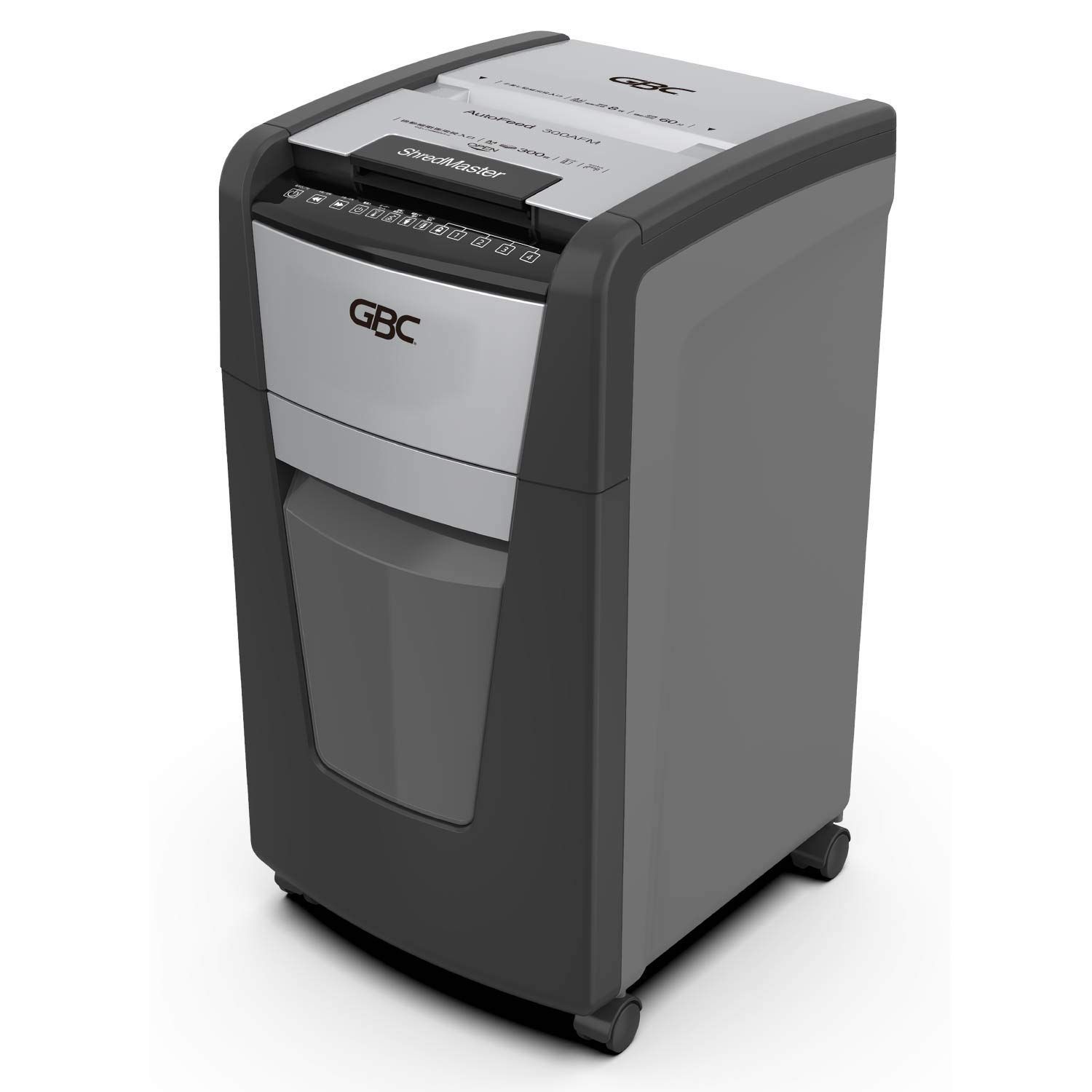 数量 業務用 オフィス用 自動細断A4コピー用紙300枚 連続使用約60分 静音 プラスチックカードも細断 ダストボックス容量60L オートフィード時約1100枚収容 シュレッダー マイクロクロスカット オートフィードシュレッダ GBC ブラック G