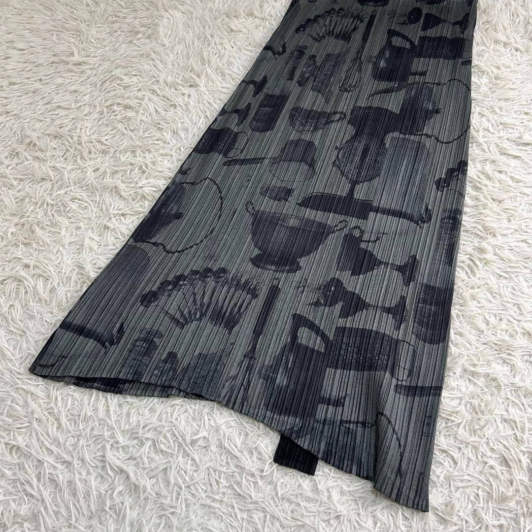 PLEATS PLEASE 食器柄 転写 ロングスカート グレー 5 NICORILABO_COM