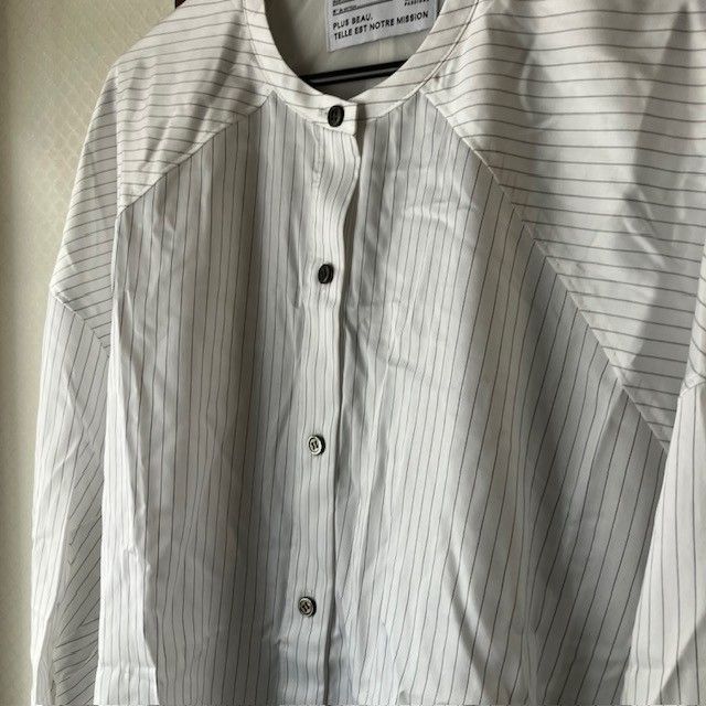 パシオーネ PASSIONE ストライプバンドカラーシャツ Cotton100