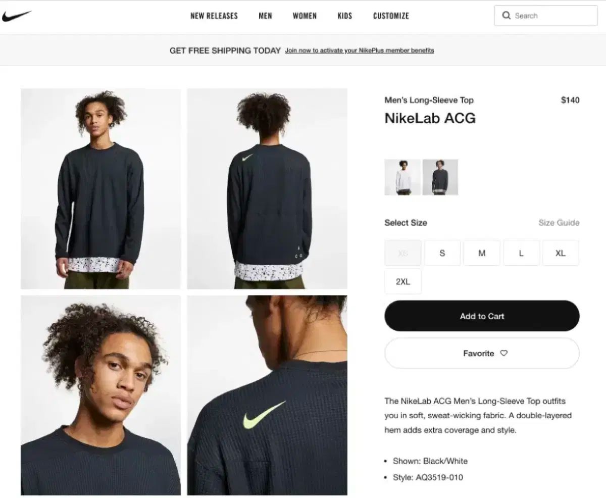 US XL ナイキ ACG 2018 エロルソン ヒュー ワッフルT ロングスリーブ