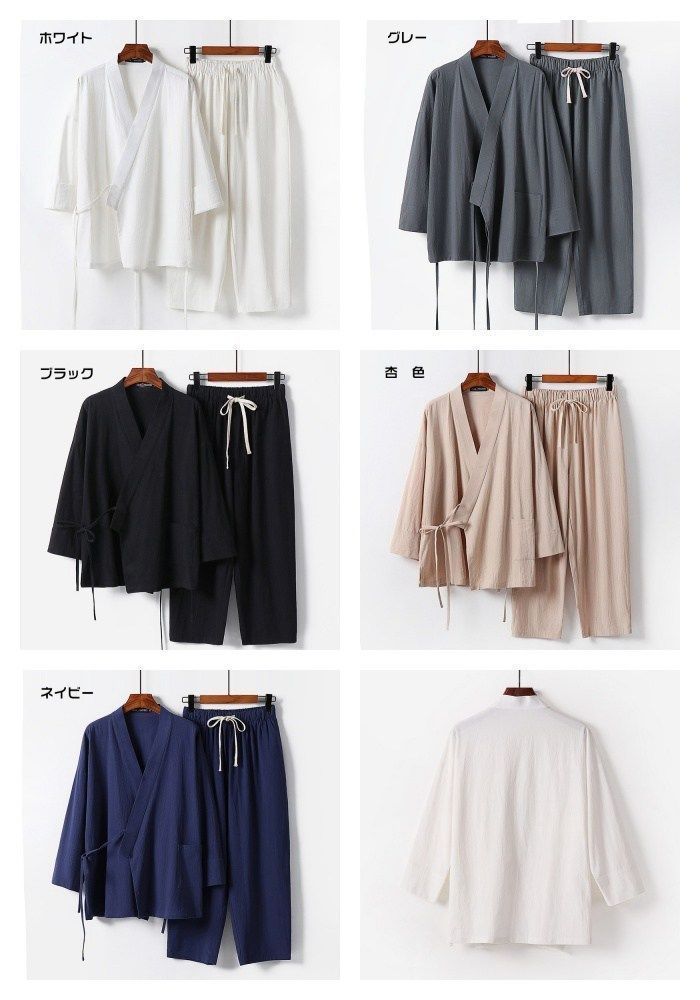 セットアップ 即 OK 甚平 メンズ 羽織り 夏 綿麻風 大きいサイズ ゆったり 浴衣 上下セット 紐付き 七分丈袖 パジャマ ルームウェア 夏祭り お祭り 花火大会 通気性 無地 涼しい 柔らかい カジュアル 敬老の日 zhishihy 10