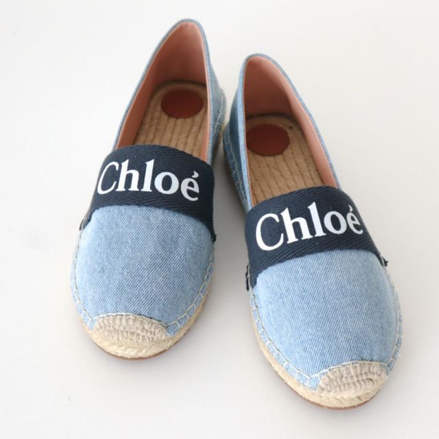 CHLOE クロエ フラットエスパドリーユ デニムブルー WOODY スリッポン 大人もOK サイズ23~24cm CHC24SB20137Z10
