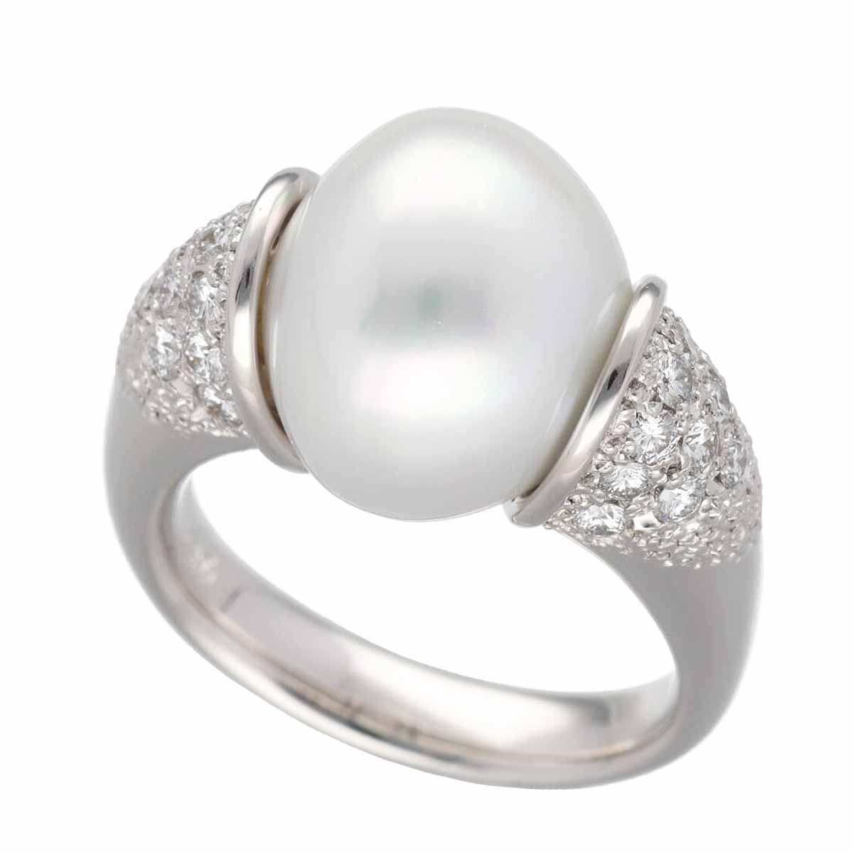 ボタンシェープ白蝶真珠 パール(12.5mm)ダイヤモンド(0.50ct)リング 