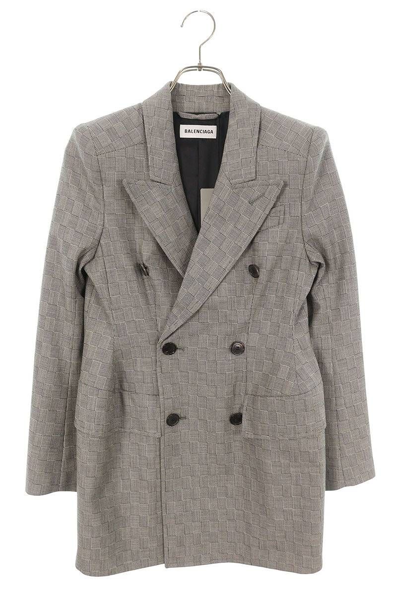 バレンシアガ 571279 TFT10 千鳥格子チェック総柄ダブルジャケット レディース 34