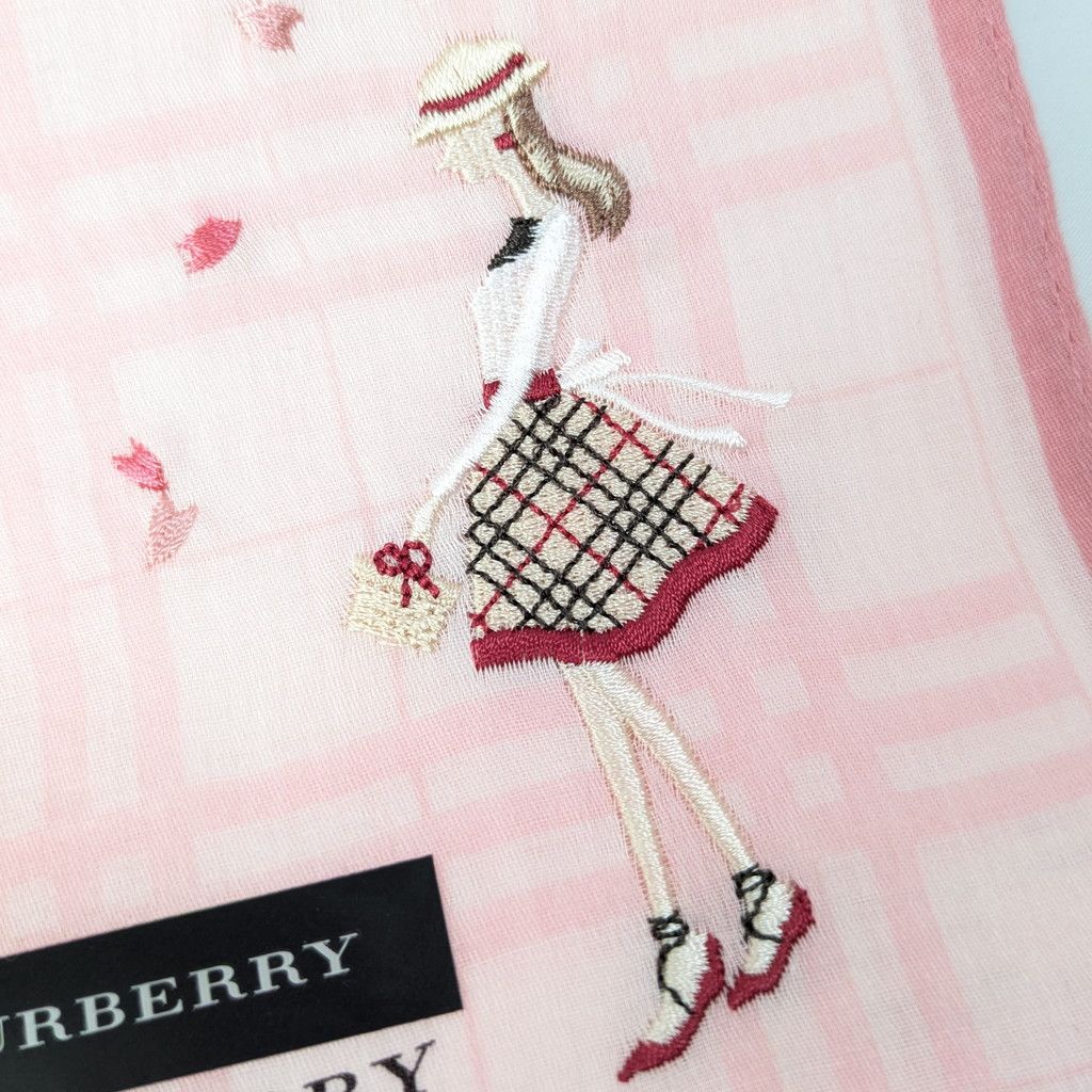 BURBERRY バーバリー ハンカチ 女性 刺繍 チェック柄 ピンク 未使用