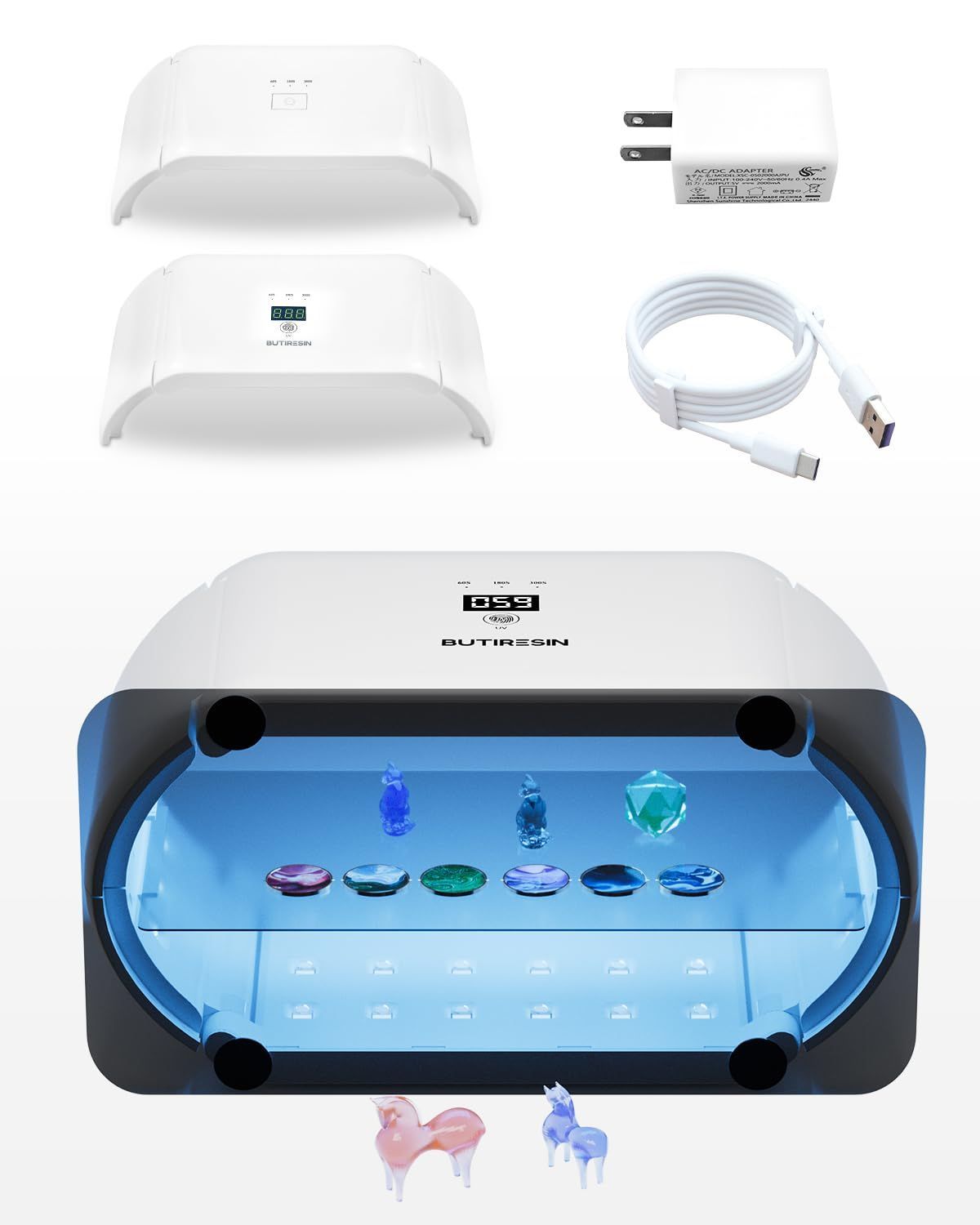 【在庫処分】クラフト装飾 DIY ランプ ジュエリー作り UV 樹脂硬化用大型 度サラウンド光源 360 48W LED 分割使用可能 個の 48 秒) 秒、300 秒、180 (60 両面長時間設定 デジタル表示タイマー(バイザ