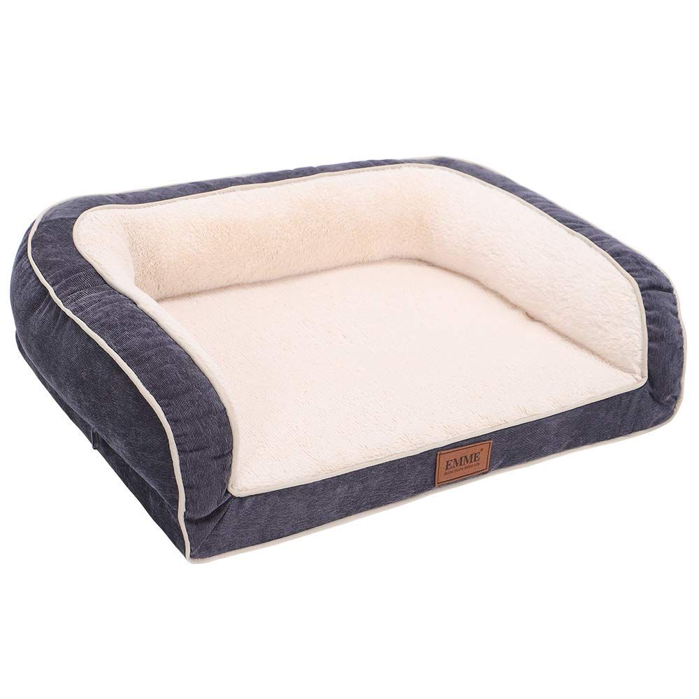 新着商品 EMME 犬 ペットベッド ペットソファー ペットクッション 枕付き クッション性が 高反発 ふわふわ もこもこ 高齢犬 子犬 猫 多頭飼い 取り外せるカバー 滑り止め 中型犬 大型犬 洗える ペット用ベッド111X86X26cm ブルー グレー