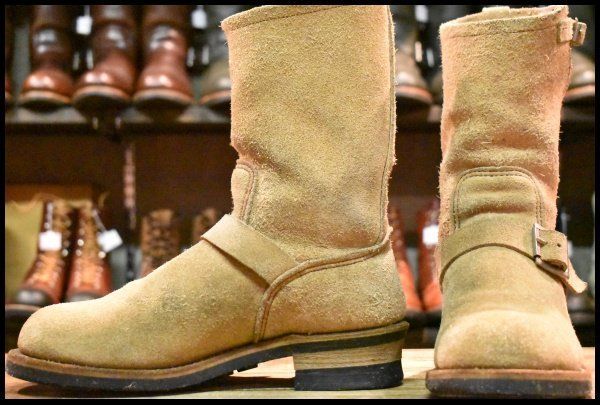 8.5D PT91プリント 96年 レッドウィング 8268 スエード エンジニア タン ラフアウト スチールトゥ ブーツ redwing HOPESMORE FI467