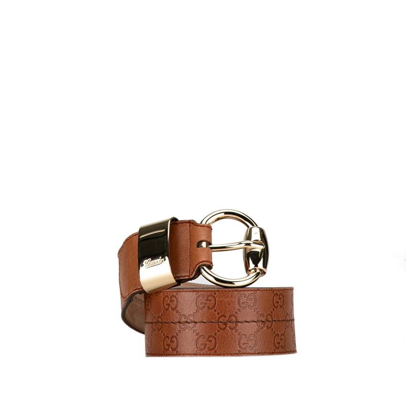 オンラインストア直販店 GUCCI ブラウンレザーベルト ゴールドバックル