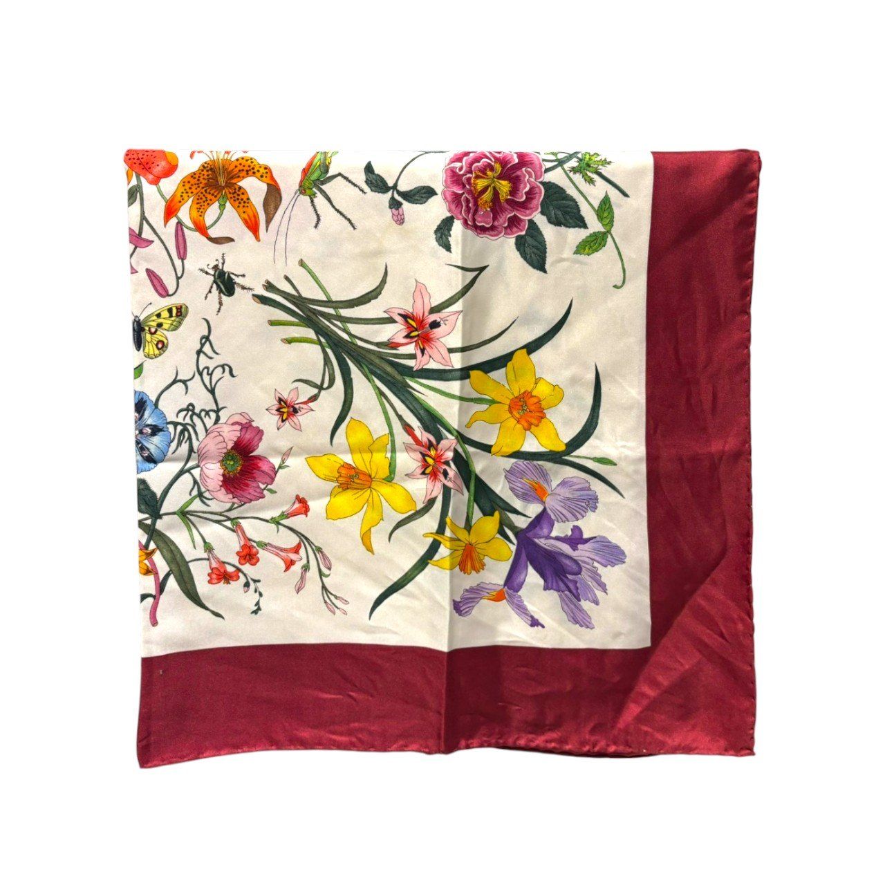 GUCCI (グッチ) 花柄シルクスカーフ レディース バーガンディ ー GUCCI (グッチ) 花柄シルクスカーフ レディース バーガンディ ー
