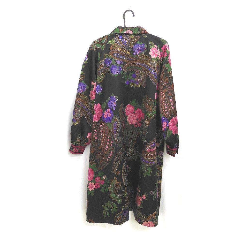 新品同様 レオナール ブラック 裏地 花柄 ロングコート ライナー付き NA371016 レオナール ロングコート 花柄/フラワーデザイン