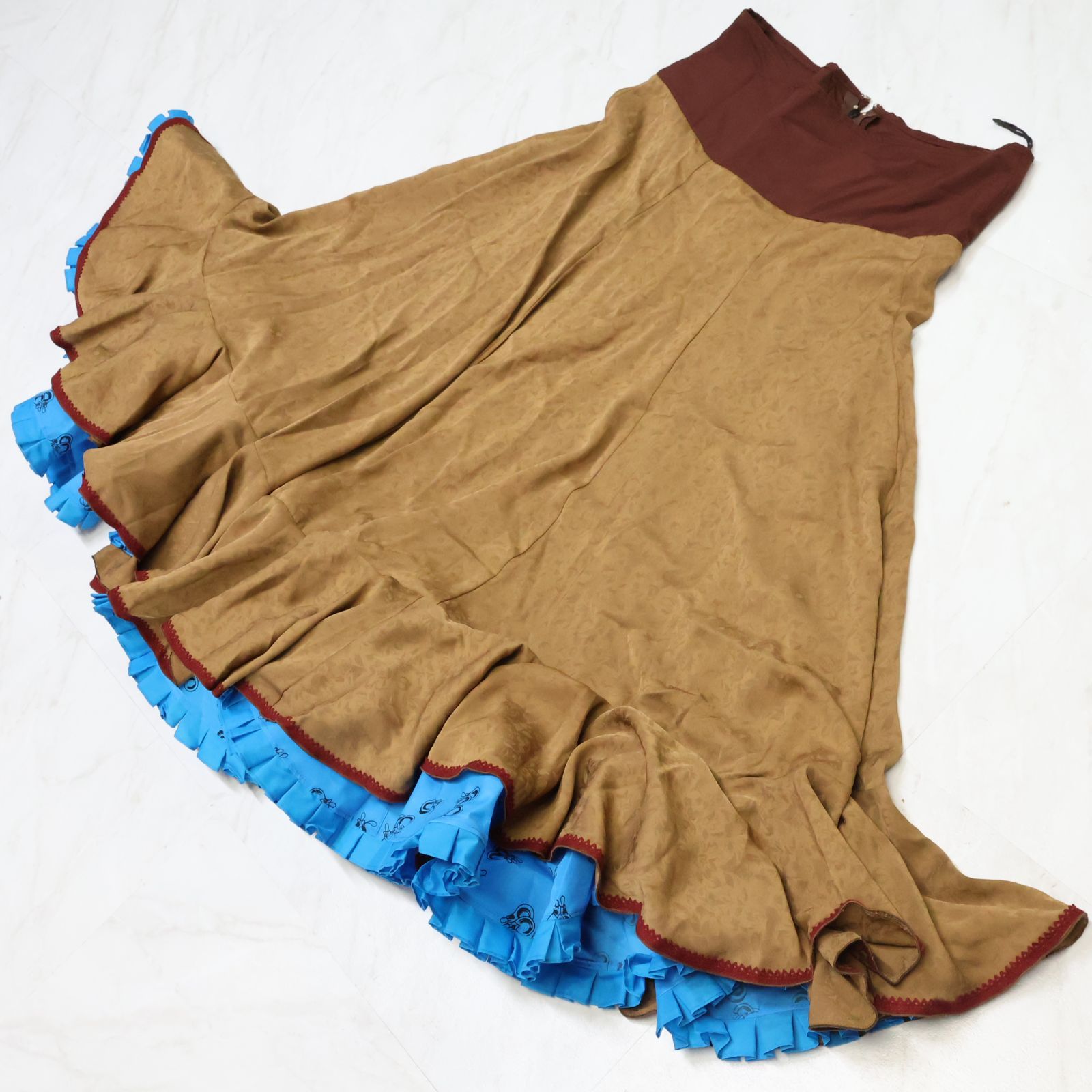 【美品 フラメンコ衣装】ブラウン ファルダ ボランテ スカート フリル レース 美品 フラメンコ衣装】ブラウン ファルダ スカート ボランテ