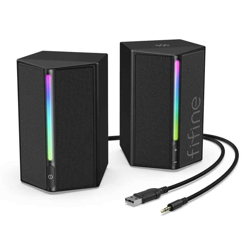 FIFINE ゲーミングスピーカー 有線 3.5mm接続 ステレオスピーカー 重低音 RGBライト制御 USB給電 PC|スマホ|テレビに対応 ゲーム|音楽|映画鑑賞 ブラック AmpliGame
