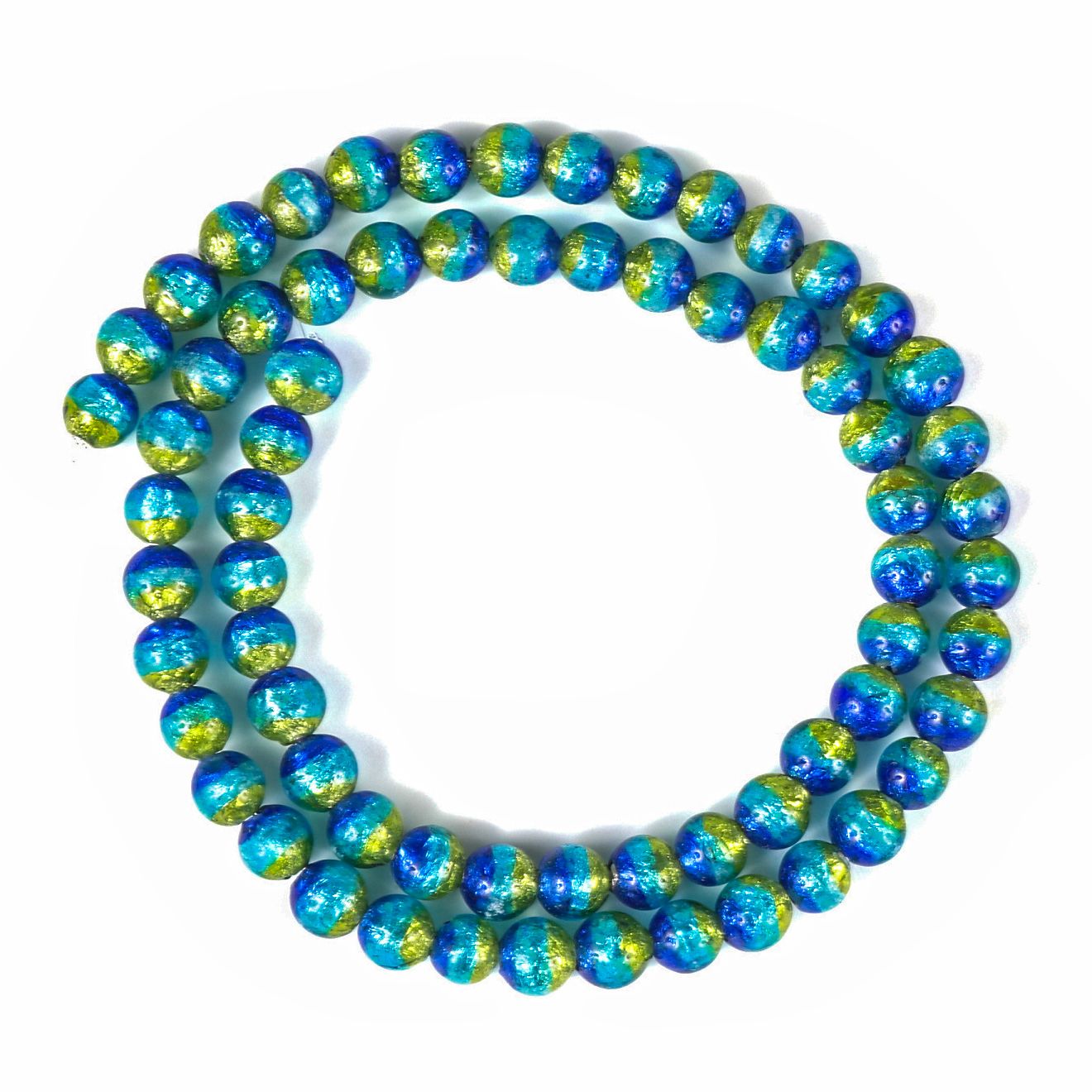 Sea drop 光る ホタルガラス トロピカルブルー 6mm 一連 68玉 40cmビーズ 蓄光 メンズ レディース とんぼ玉 136tt-06