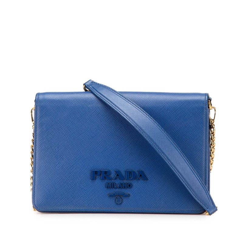 プラダ チェーン ショルダーウォレットバッグ 1BP012 ブルー サフィアーノレザー レディース PRADA 1-0209765