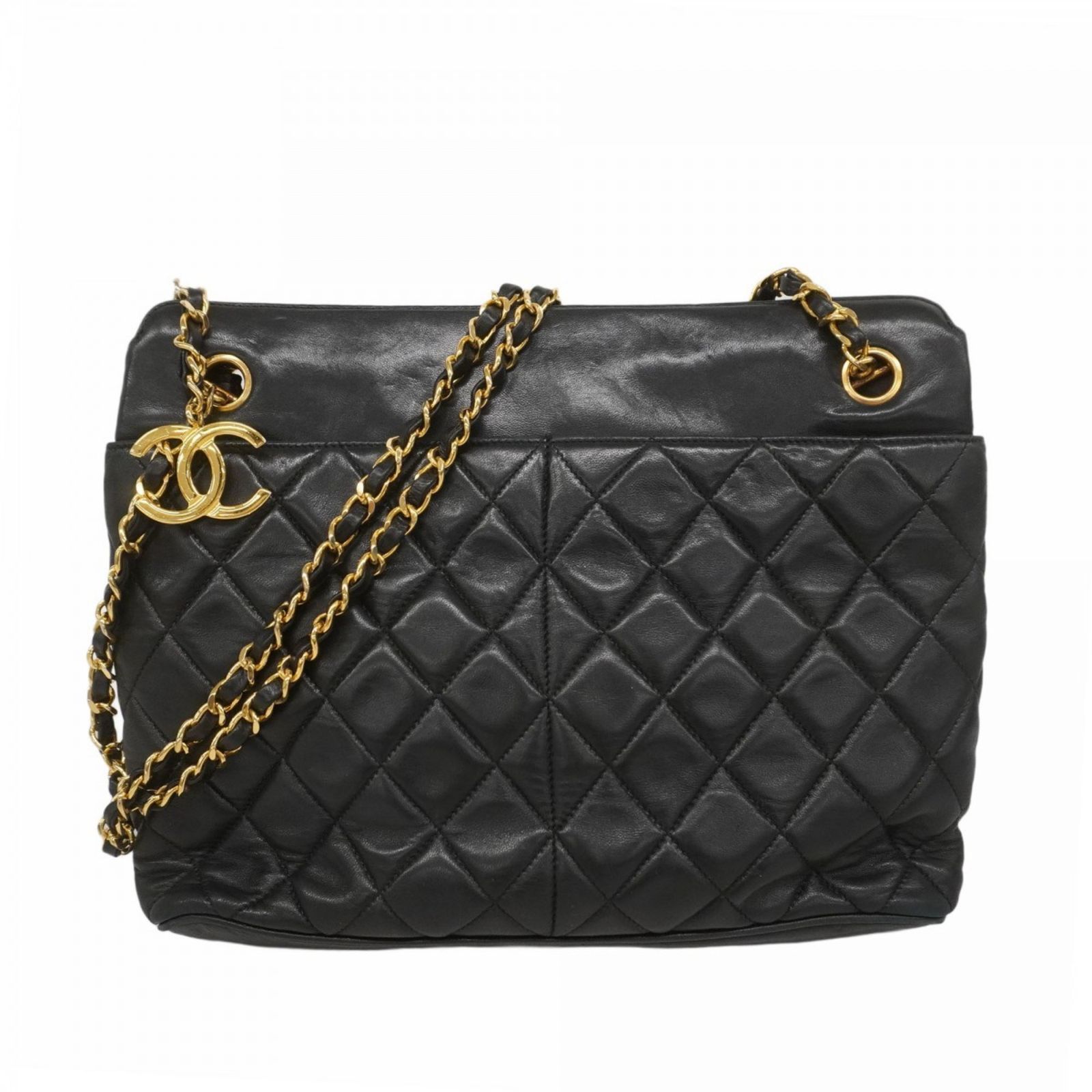 CHANEL ブラックレザー ショルダーバッグ CHANEL ブラックレザー ショルダーバッグ