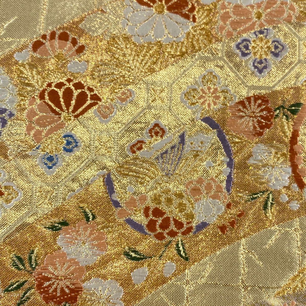 (最終市) No.2406 未使用シリーズ正絹菱縞箔袋帯　超美品 袋帯 美品 秀品 蝶 桜 金糸 箔 金色 六通 正絹 【中古】 - メルカリ