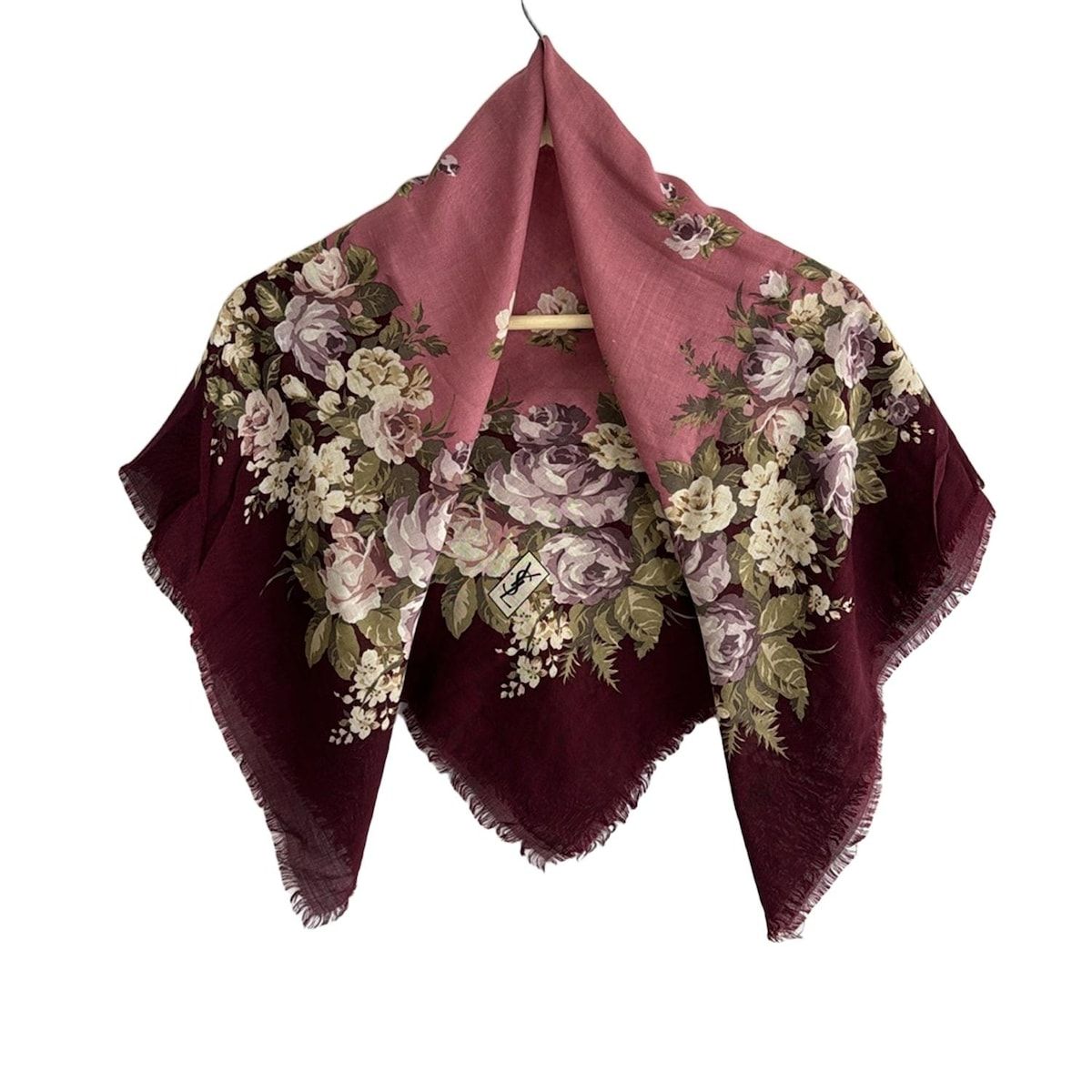 YvesSaintLaurent イヴサンローラン ストール ショール - ピンク×ボルドー×マルチ 花柄 ウール シルク