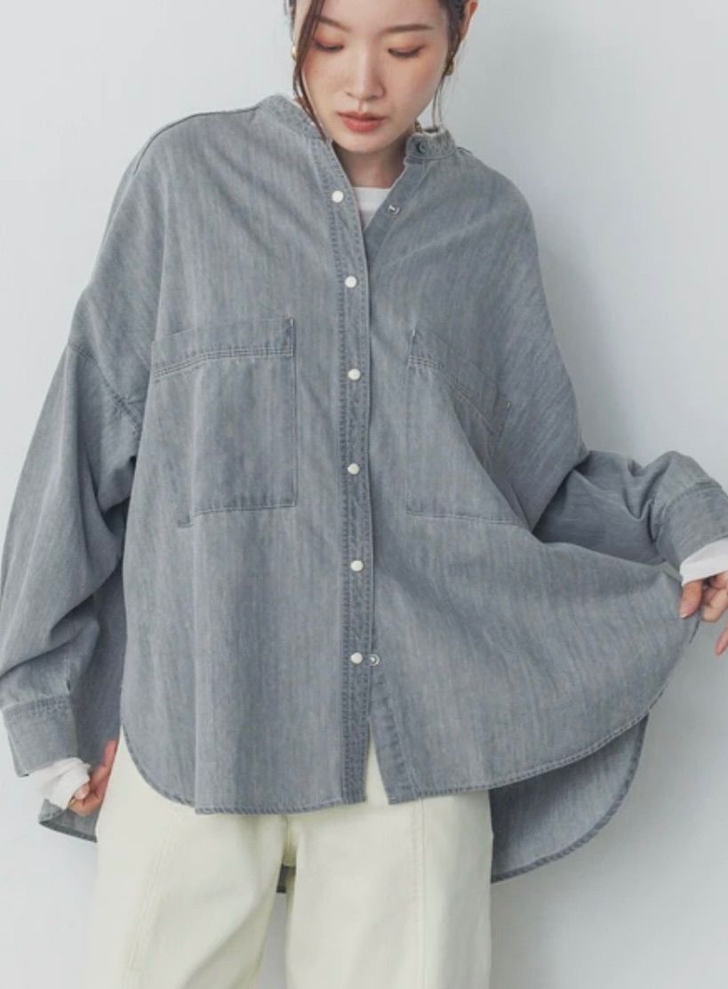 【新品】plus OTO.HA テンセルデニムオーバーシャツ 新品】PLUS OTO.HA テンセルデニムオーバーシャツ グレー