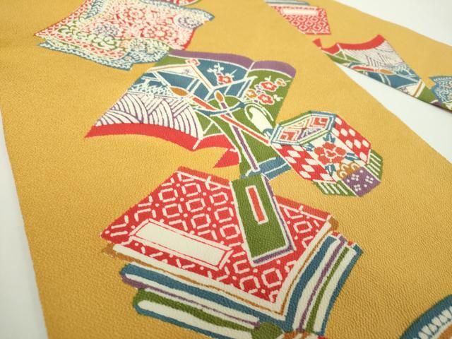 平和屋着物○九寸名古屋帯 型染 冊子花文 鬼しぼ縮緬 正絹 逸品 未使用