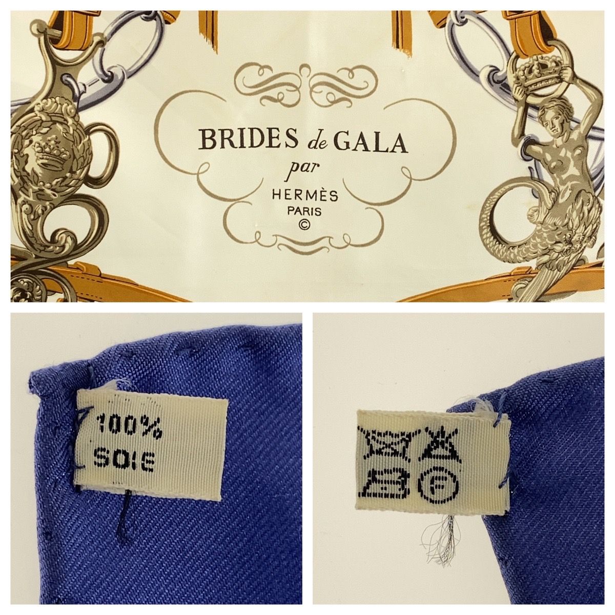 美品✨ エルメス カレ90 BRIDES de GALA スカーフ ネイビー エルメス シルク カレ90 スカーフ BRIDES de GALA ネイビー