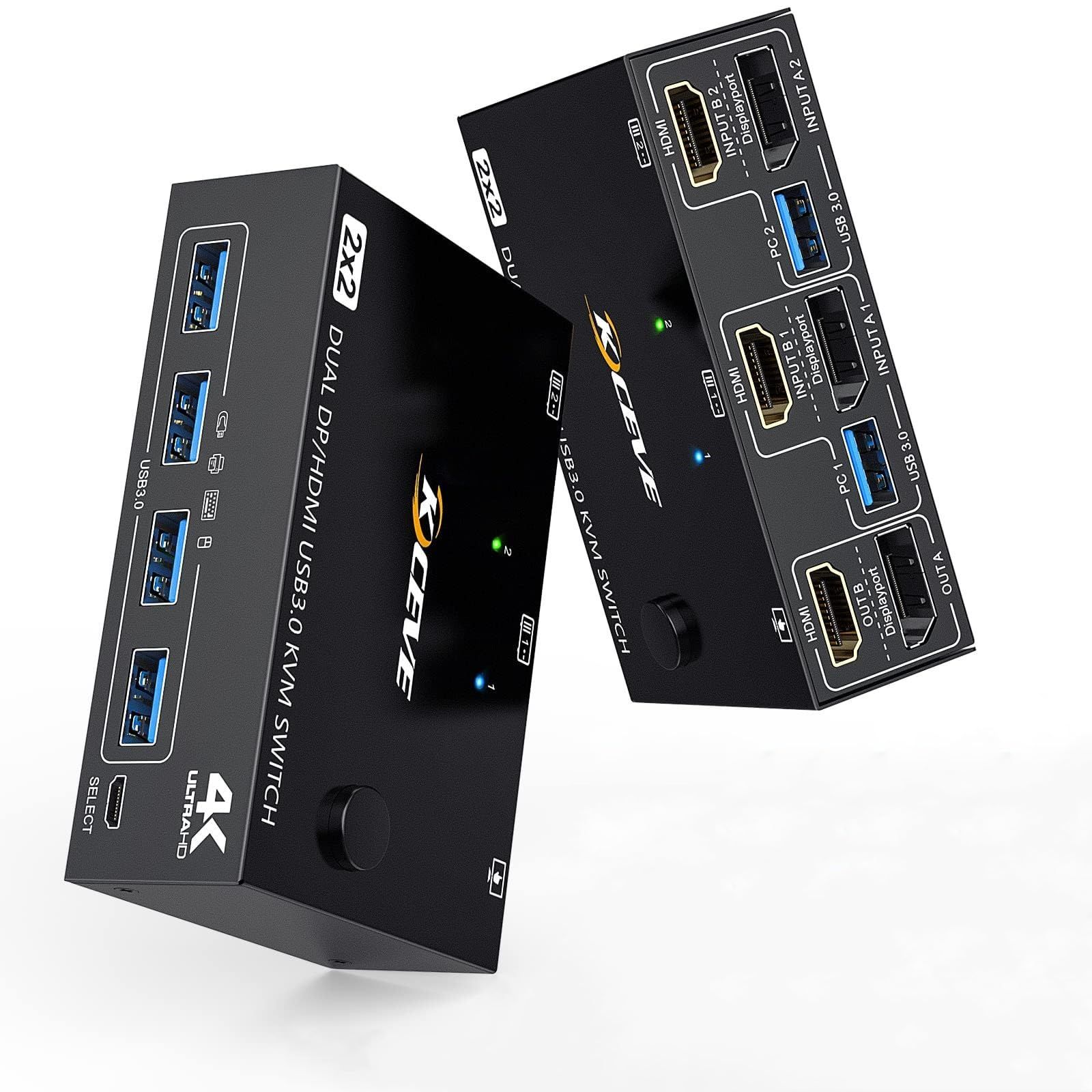 DisplayPort KVMスイッチ 2ポート USB 3.0ハブ付き 4K@60Hz KVM 