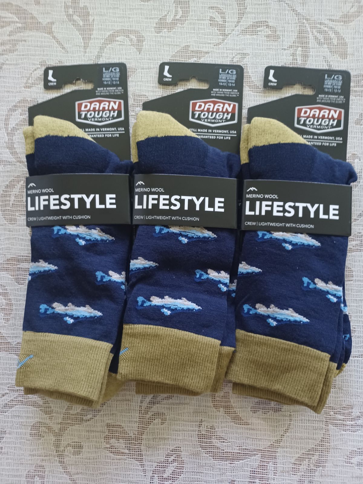 ダーンタフ メンズ 6085 スペイフライ クルー ライトウェイトクッション　Lサイズ　3足セット　ネイビー色